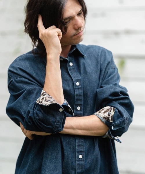 CAMBIO（カンビオ） シャツ ms5736-Leopard Accent Denim Shirts