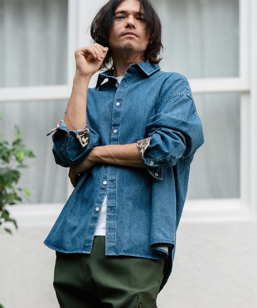 トップス d.i.a CAMBIO シャツ ms5736-Leopard Accent Denim Shirts デニム
