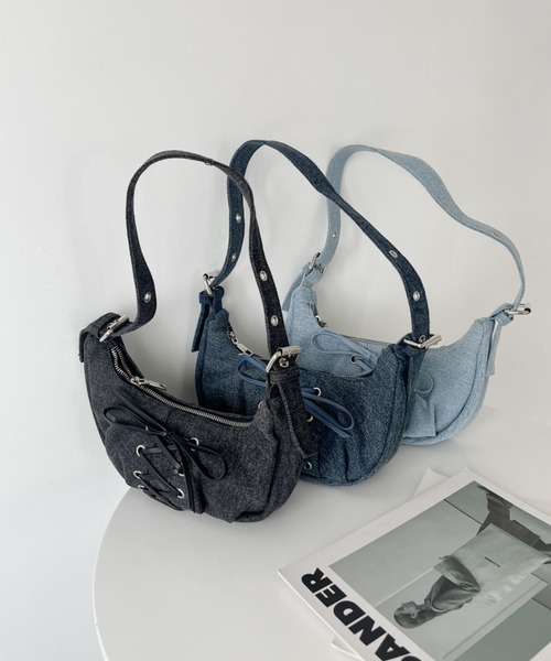 A.P.C Clea デニム　ショルダーバッグ CLEA ショルダーバッグ バッグ レースアップリボン ハーフムーン