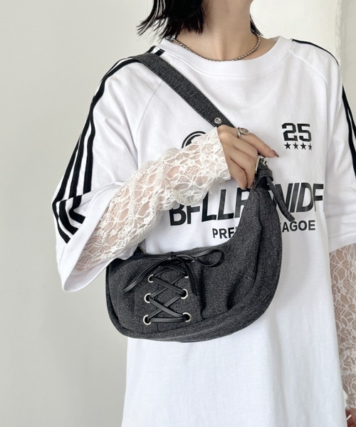 A.P.C Clea デニム　ショルダーバッグ CLEA ショルダーバッグ バッグ レースアップリボン ハーフムーン