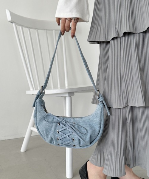 A.P.C Clea デニム　ショルダーバッグ CLEA ショルダーバッグ バッグ レースアップリボン ハーフムーン