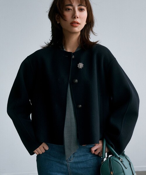 22AW✨美品 23区 ウールリバー ショート ノーカラー コート 40サイズ ウールリバー ショートコート / 23区 | ファッション通販 【公式