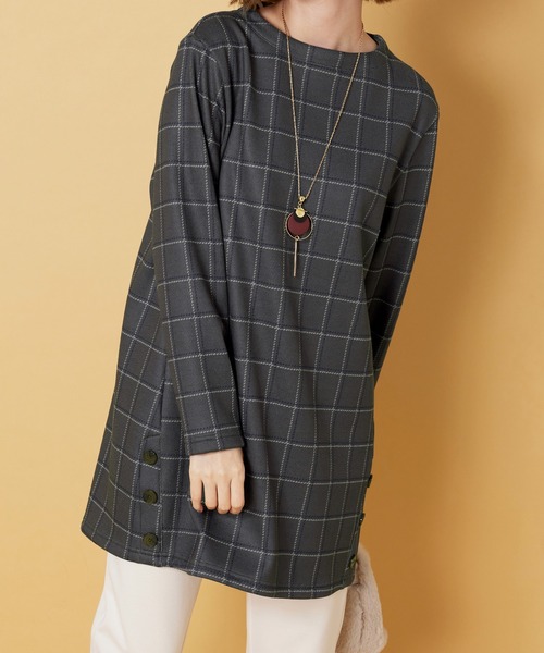 BELLUNA PLUS（ベルーナプラス） チュニック 裏ベロアサイドボタン使い