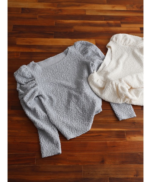 tシャツ floating jacquard puff sleeve tops レディース