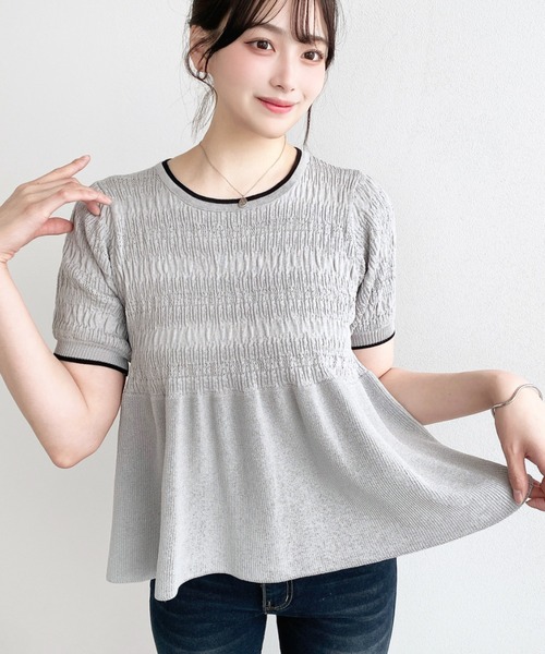 美品¥42,900タグ付き♡ Rene ペプラムニットプルオーバー 　38 36 moment+ ニット セーター クロシェ編み5分袖ペプラムニットプル