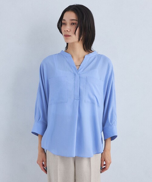 「mizuiroind」 7分袖ブラウス - ブルー レディース green label relaxing ブラウス シャツ ドビー スキッパー