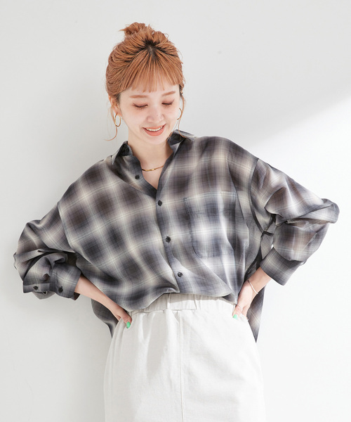 B.C STOCK ブラウス シャツ 手洗い可 / シアーボイルチェック