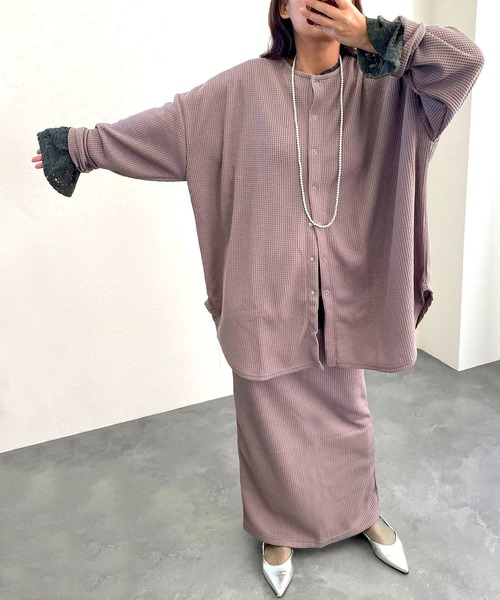 2wayワッフルカーディガン カーディガン 超ビッグシルエット 前後2WAYワッフルカーディガン