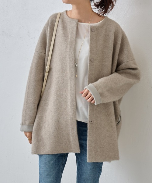 1度のみ着用【BEARDSLEY】 ビアズリー　洗えるニットコート BEARDSLEY（ビアズリー）の「ニットコート（ノーカラーコート）」 - WEAR