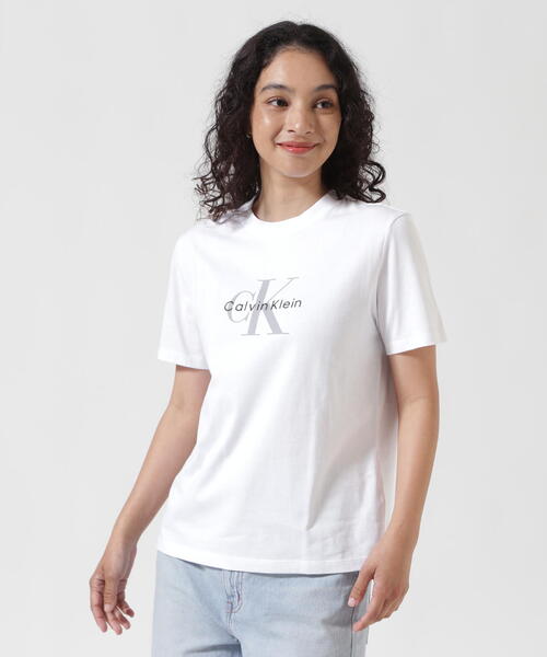 tシャツ  （カルバンクライン）モノグラムクルーネックショートスリーブTシャツ レディース Calvin Klein（カルバンクライン）モノグラムクルーネック
