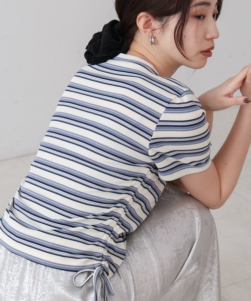 BAB（バブ） tシャツ マルチボーダーサイドシャーリングTシャツ