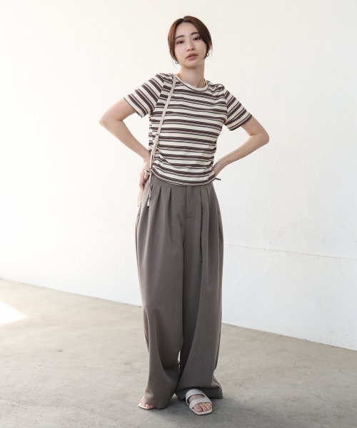 tシャツ シャーリング ボーダー Tシャツ レディース シャーリング ボーダー Tシャツ