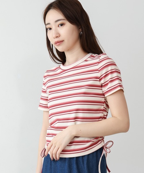 tシャツ マルチボーダーロゴプリントTシャツ レディース ロゴプリントボーダー 7分袖Tシャツ 通販 - ディノス