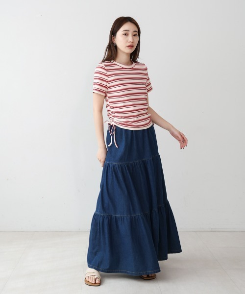 tシャツ シャーリング ボーダー Tシャツ レディース シャーリング ボーダー Tシャツ