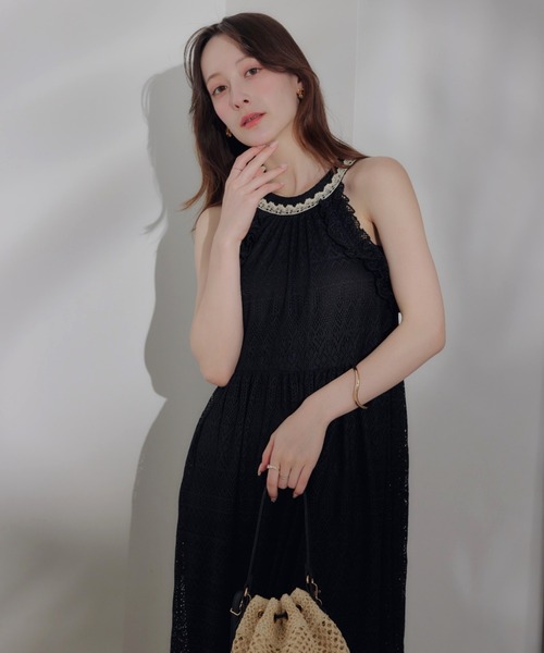 ECREL ワンピース レースフリルアメスリワンピース : ZOZOTOWN