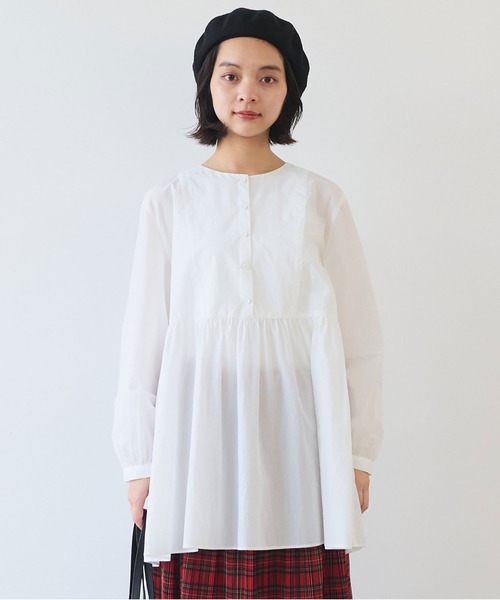 ブラウス シャツ 100/-ブロード ナチュラルトリプルワッシャーチュニック ブラウス レディース