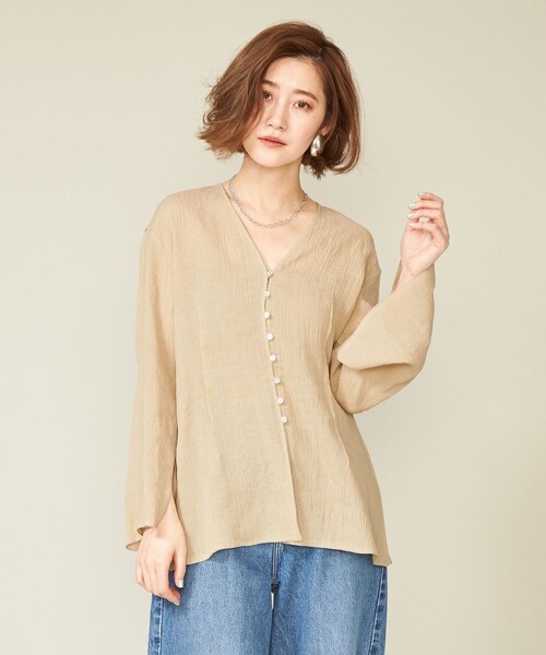 conte ブラウス シャツ 「conte」アサ フロントボタン Vネック