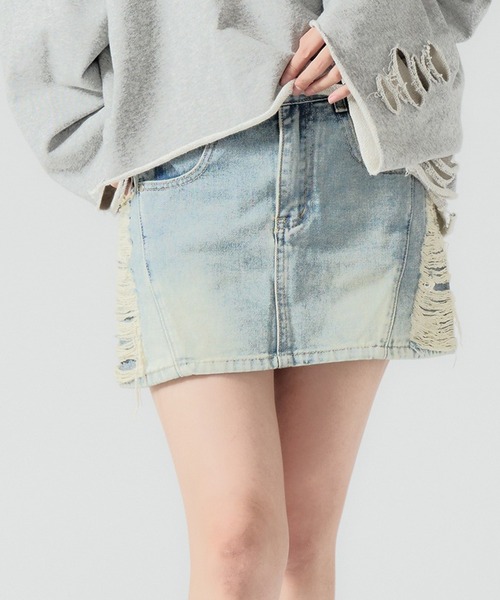 Chick デニムスカート Side Damage Denim Mini Skirt / サイドダメージ
