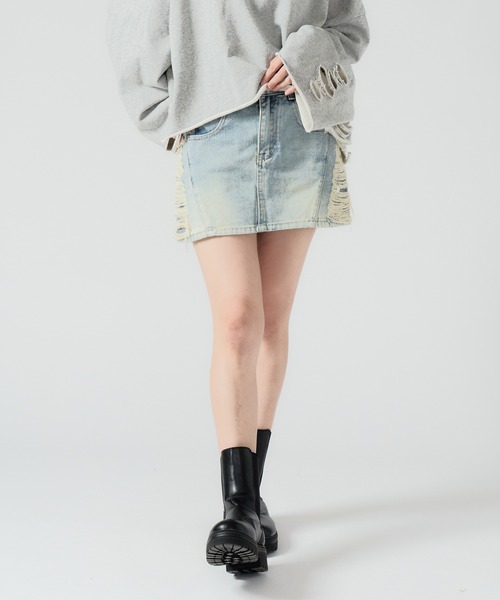 Chick デニムスカート Side Damage Denim Mini Skirt / サイドダメージ
