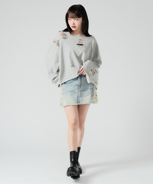 Chick デニムスカート Side Damage Denim Mini Skirt / サイドダメージ