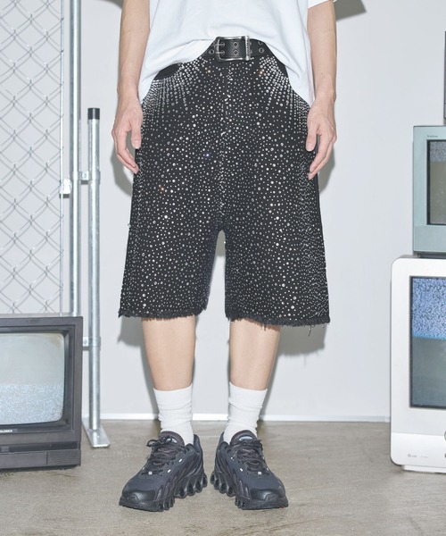 パンツ ラインストーンバギーショーツ ハーフパンツ「UNISEX