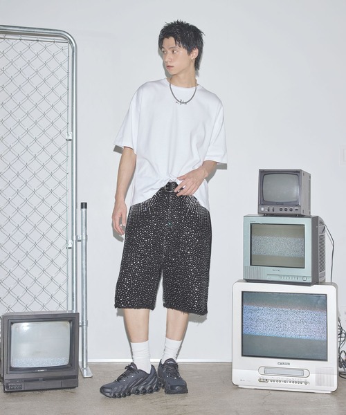 パンツ ラインストーンバギーショーツ ハーフパンツ「UNISEX