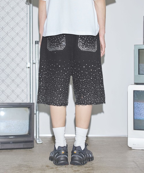 パンツ ラインストーンバギーショーツ ハーフパンツ「UNISEX