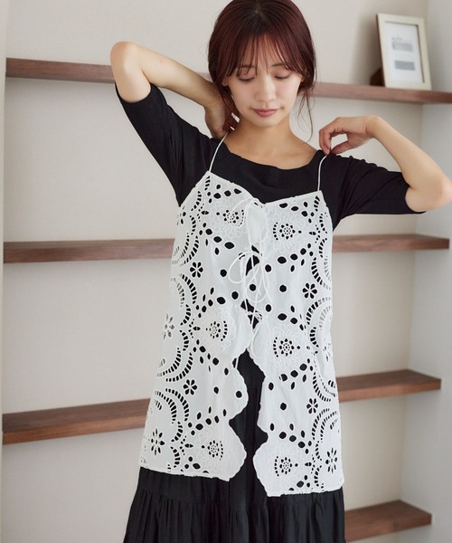 mysty woman ブラウス シャツ スカラップ刺繍キャミ 574338