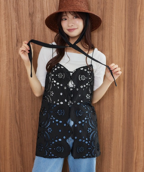 mysty woman ブラウス シャツ スカラップ刺繍キャミ 574338