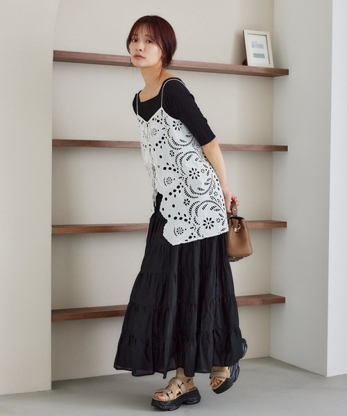 mysty woman ブラウス シャツ スカラップ刺繍キャミ 574338
