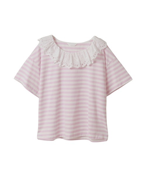 tシャツ コットンレース使いボーダーカットソー レディース