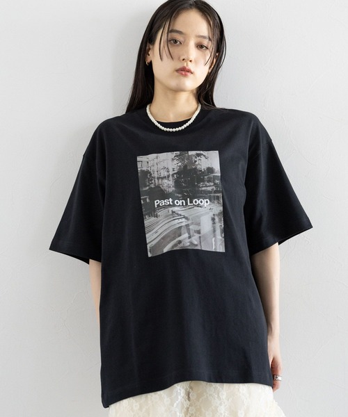 tシャツ モノクログラフィックプリントTシャツ レディース