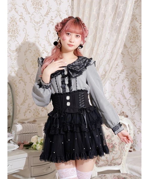 ノエミー バックリボンパールチュールティアードスカパン M ブラックチェック ノエミー NOEMIE バックリボンパールチュールティアードスカパン