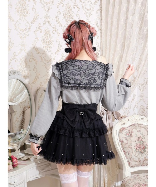 ノエミー バックリボンパールチュールティアードスカパン M ブラックチェック NOEMIE｜バックリボンパールチュールティアードスカパン