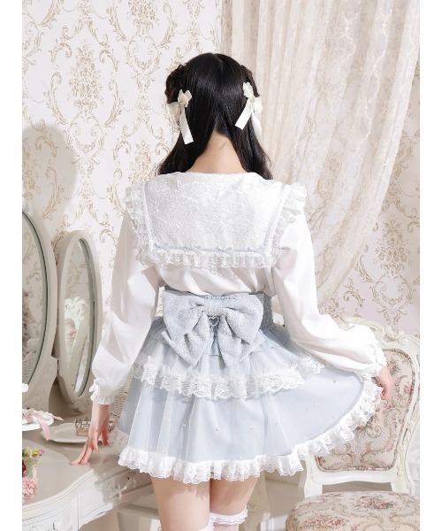 NOEMIE スカート バックリボンパールチュールティアードスカパン