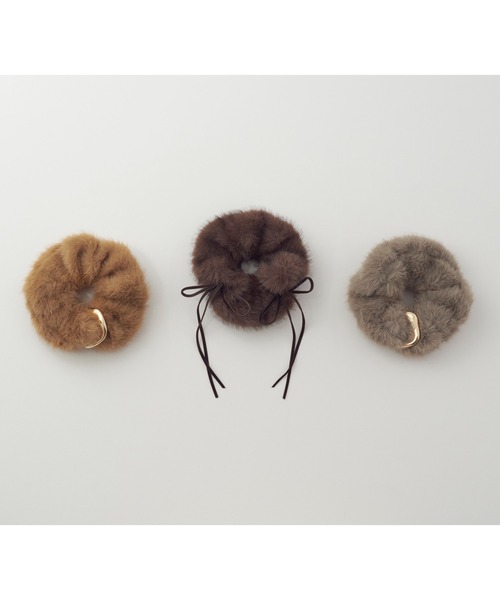 acca◆ミンクファーシュシュ◆ピンク×ブラウン 美品 acca couture ミンクシュシュ ヘアアクセサリー フランス製