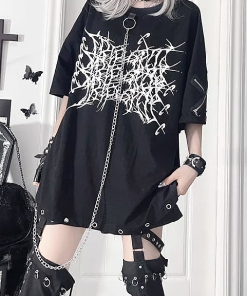 tシャツ A'GEM/9 × .kom「TricuspidC/トライカスピッドシー」グラフィックチェーン付きビッグTシャツ レディース メンズ
