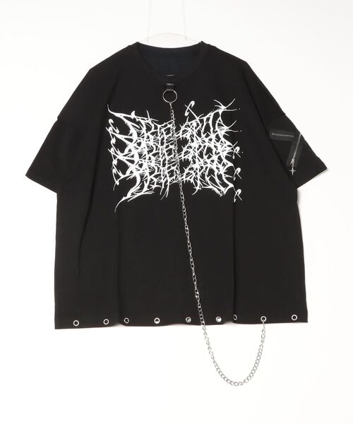 tシャツ A'GEM/9 × .kom「TricuspidC/トライカスピッドシー」チェーン付きプリントTシャツ レディース メンズの画像