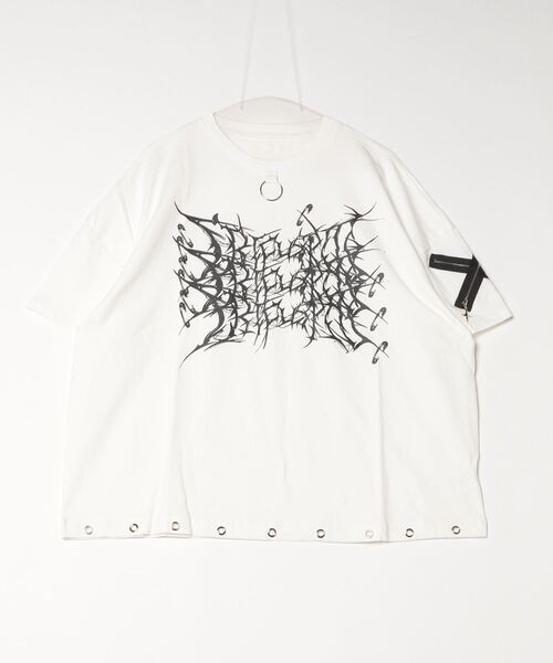 tシャツ A'GEM/9 × .kom「TricuspidC/トライカスピッドシー」チェーン付きプリントTシャツ レディース メンズの画像