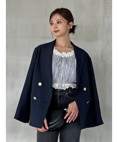 SNIDEL シングルジャケット ネイビー テーラードジャケット スナイデル SNIDEL（スナイデル） ジャケット テーラードジャケット Sustainable