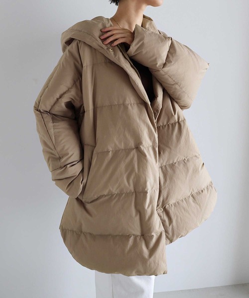 evernavy ダウンコート ダウンジャケット ドルマンサイドジップダウン