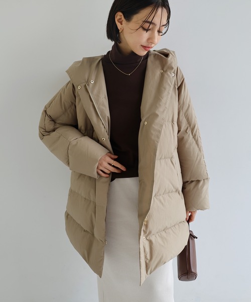 evernavy ダウンコート ダウンジャケット ドルマンサイドジップダウン