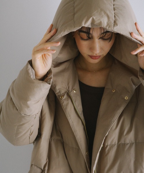 evernavy ダウンコート ダウンジャケット ドルマンサイドジップダウン