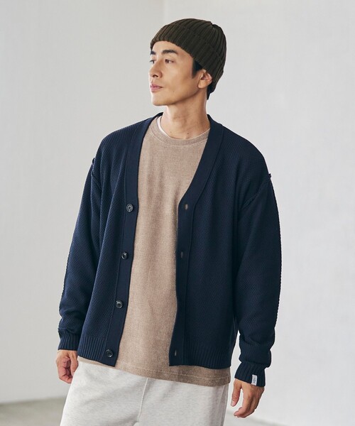coen カーディガン コットンライク ニットカーディガン メンズ