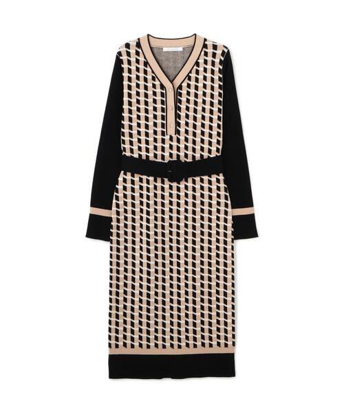 【Pinky&dianne】ジオメトリックプリーツニットワンピース　ピンク　38 Pinky&dianne】ジオメトリックプリーツニットワンピース ピンク 38