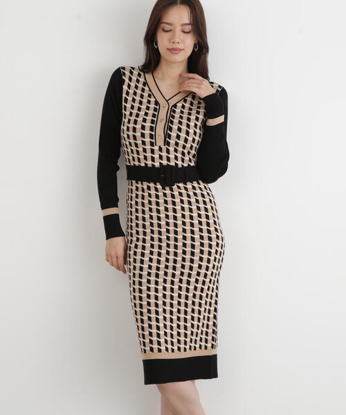 【Pinky&dianne】ジオメトリックプリーツニットワンピース　ピンク　38 Pinky&dianne】ジオメトリックプリーツニットワンピース ピンク 38