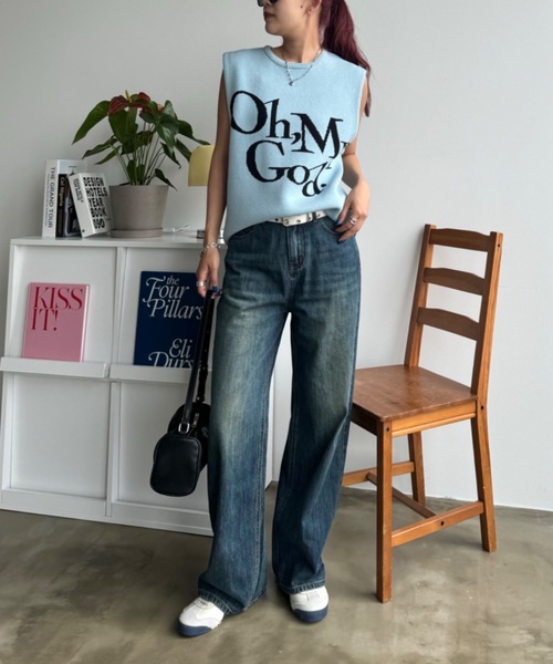 「SHAGGIE」 ノースリーブニット FREE チャコールグレー レディース_画像4