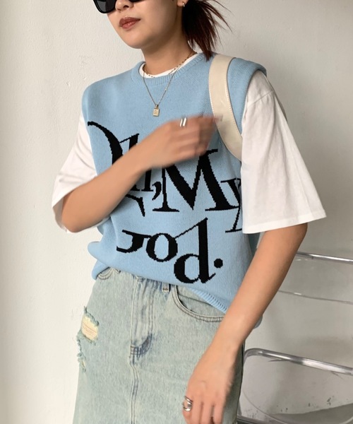 「SHAGGIE」 ノースリーブニット FREE チャコールグレー レディース_画像7