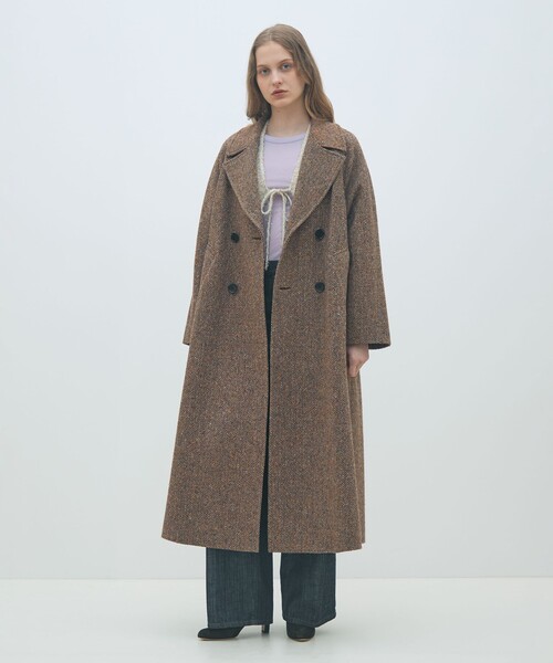 ブラウン ダブルブレスト チェスターコート　ヘリンボーン　ロングコート ブラウン ダブルブレスト チェスターコート ヘリンボーン ロングコート