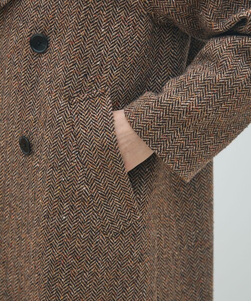 ブラウン ダブルブレスト チェスターコート　ヘリンボーン　ロングコート ブラウン ダブルブレスト チェスターコート ヘリンボーン ロングコート